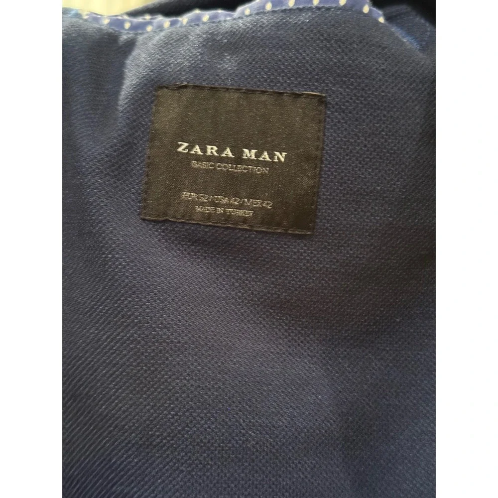 Zara Man Basic Knit Blazer Mens USA 42 Navy Blue Sport Coat Jacket Elbow Patch